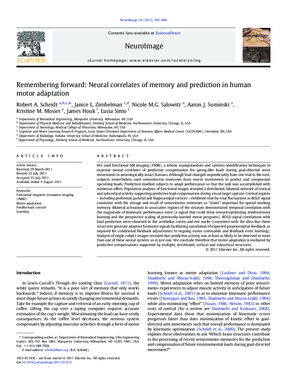 Remembering forward: Neural correlates of memory and prediction in human motor adaptation