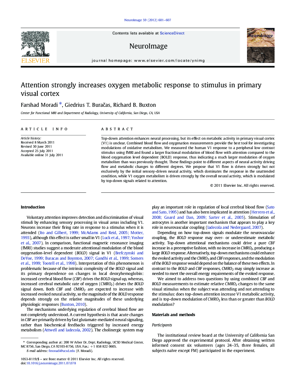 Attention strongly increases oxygen metabolic response to stimulus in primary visual cortex