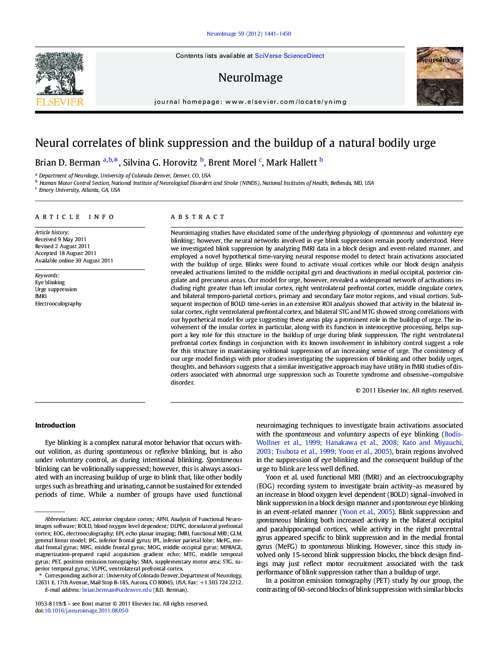 Neural correlates of blink suppression and the buildup of a natural bodily urge