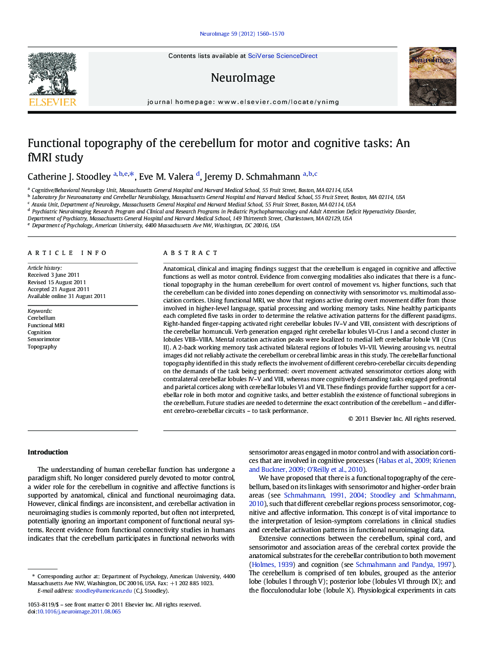 Functional topography of the cerebellum for motor and cognitive tasks: An fMRI study