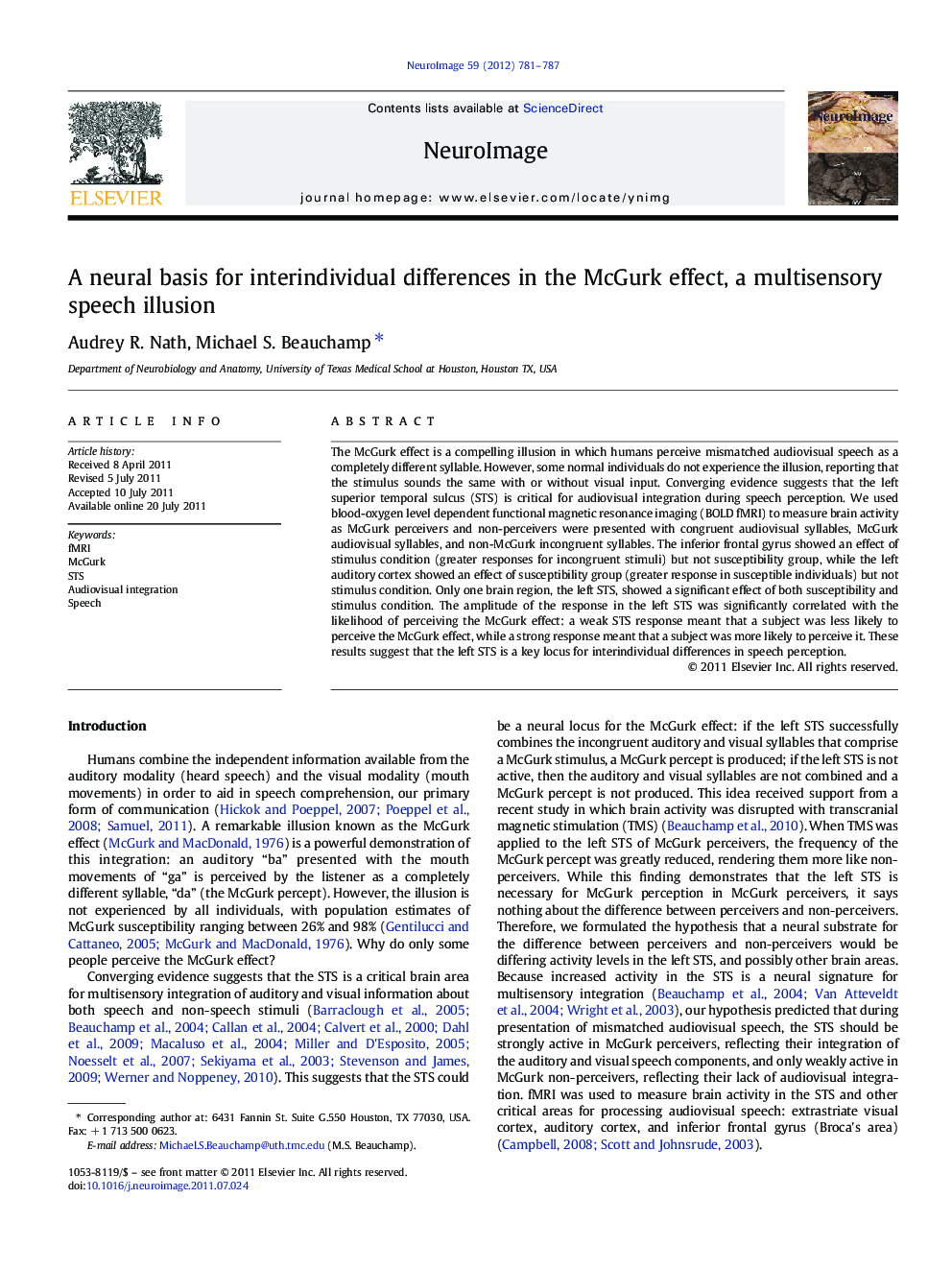 A neural basis for interindividual differences in the McGurk effect, a multisensory speech illusion