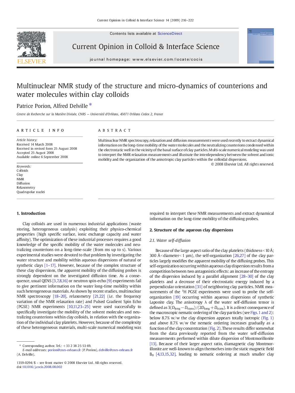 Multinuclear NMR study of the structure and micro-dynamics of counterions and water molecules within clay colloids