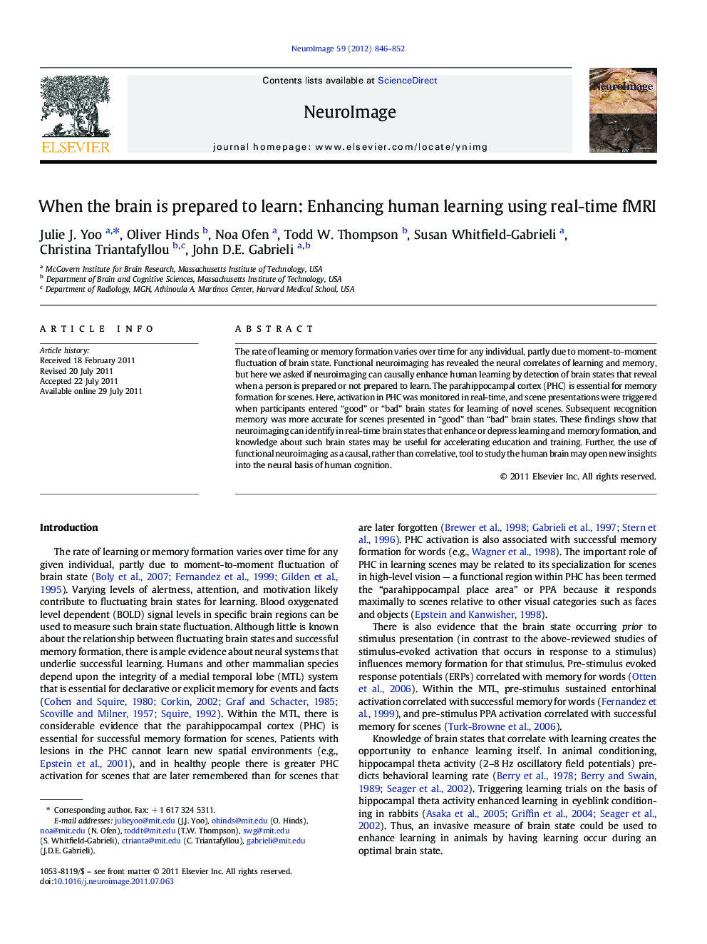 When the brain is prepared to learn: Enhancing human learning using real-time fMRI