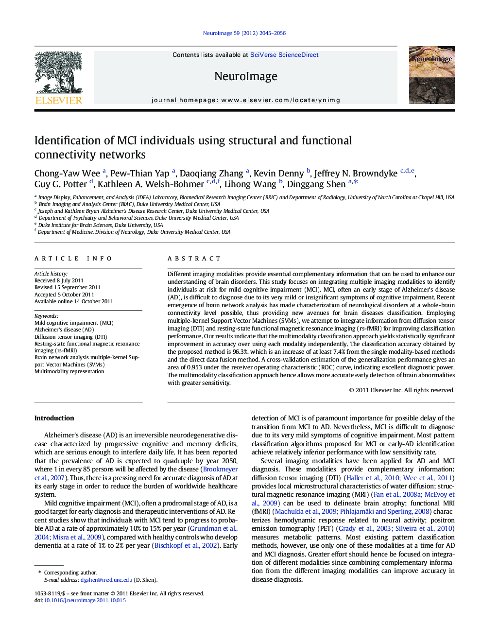 Identification of MCI individuals using structural and functional connectivity networks