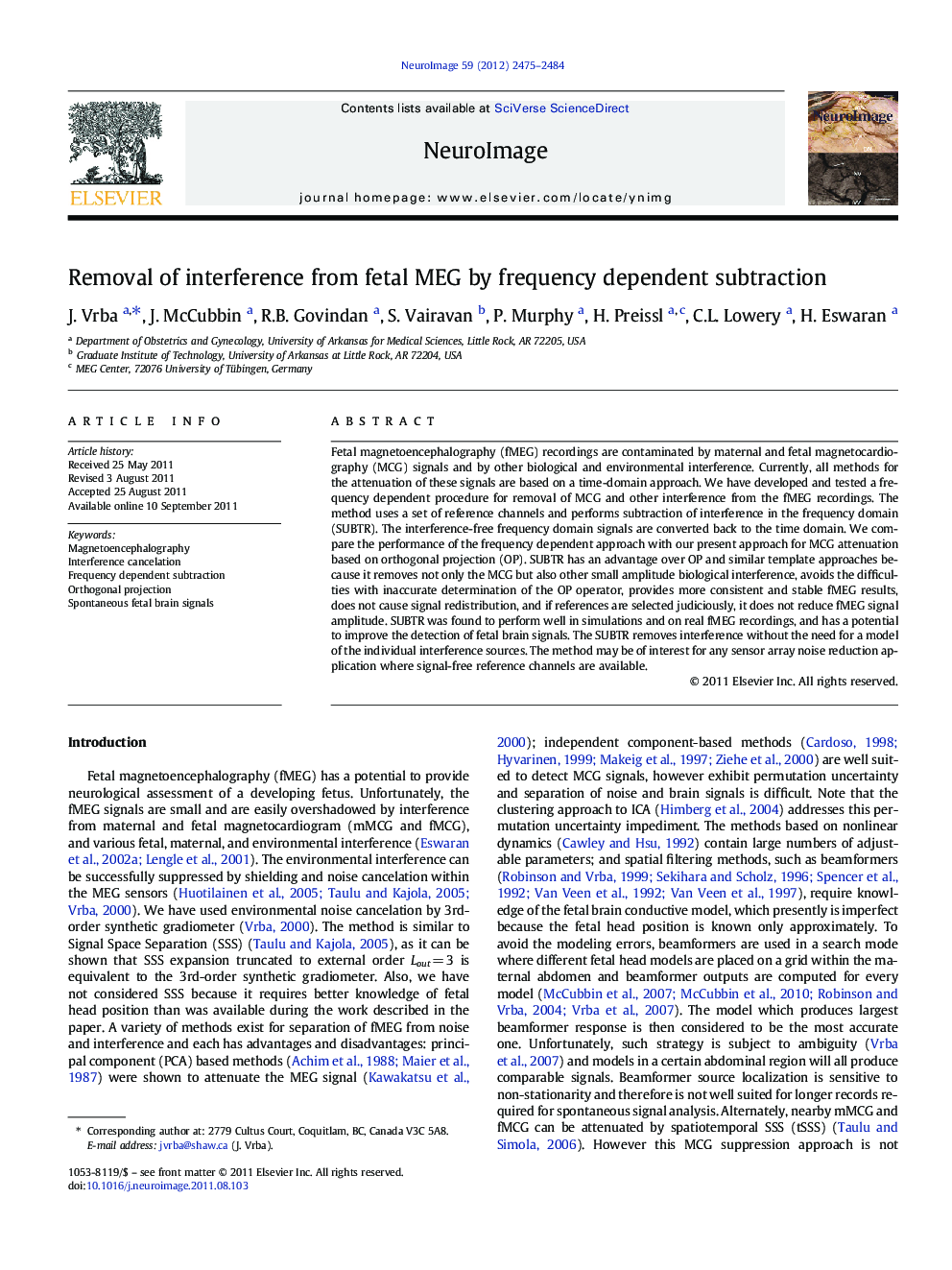 Removal of interference from fetal MEG by frequency dependent subtraction