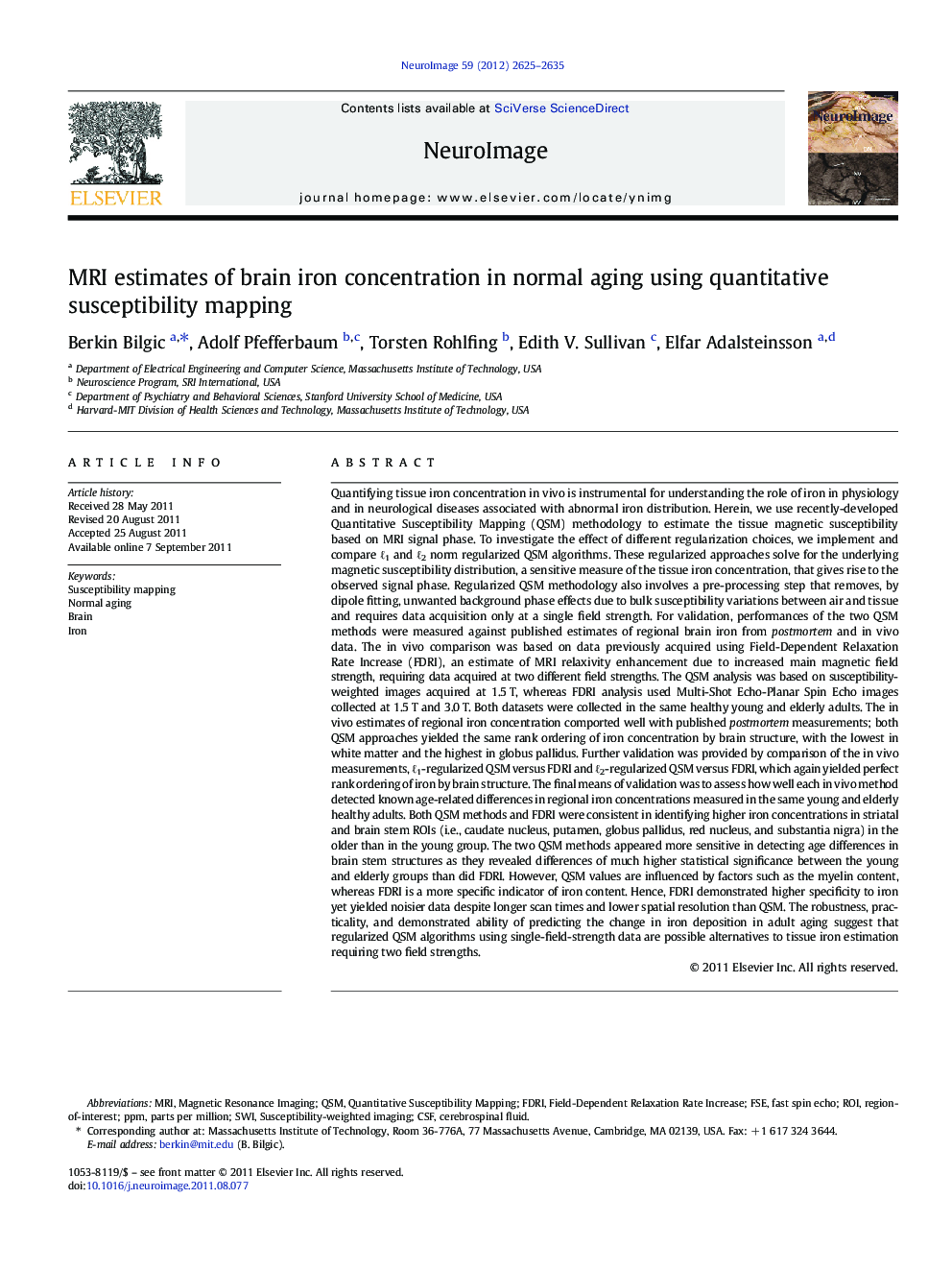 MRI estimates of brain iron concentration in normal aging using quantitative susceptibility mapping