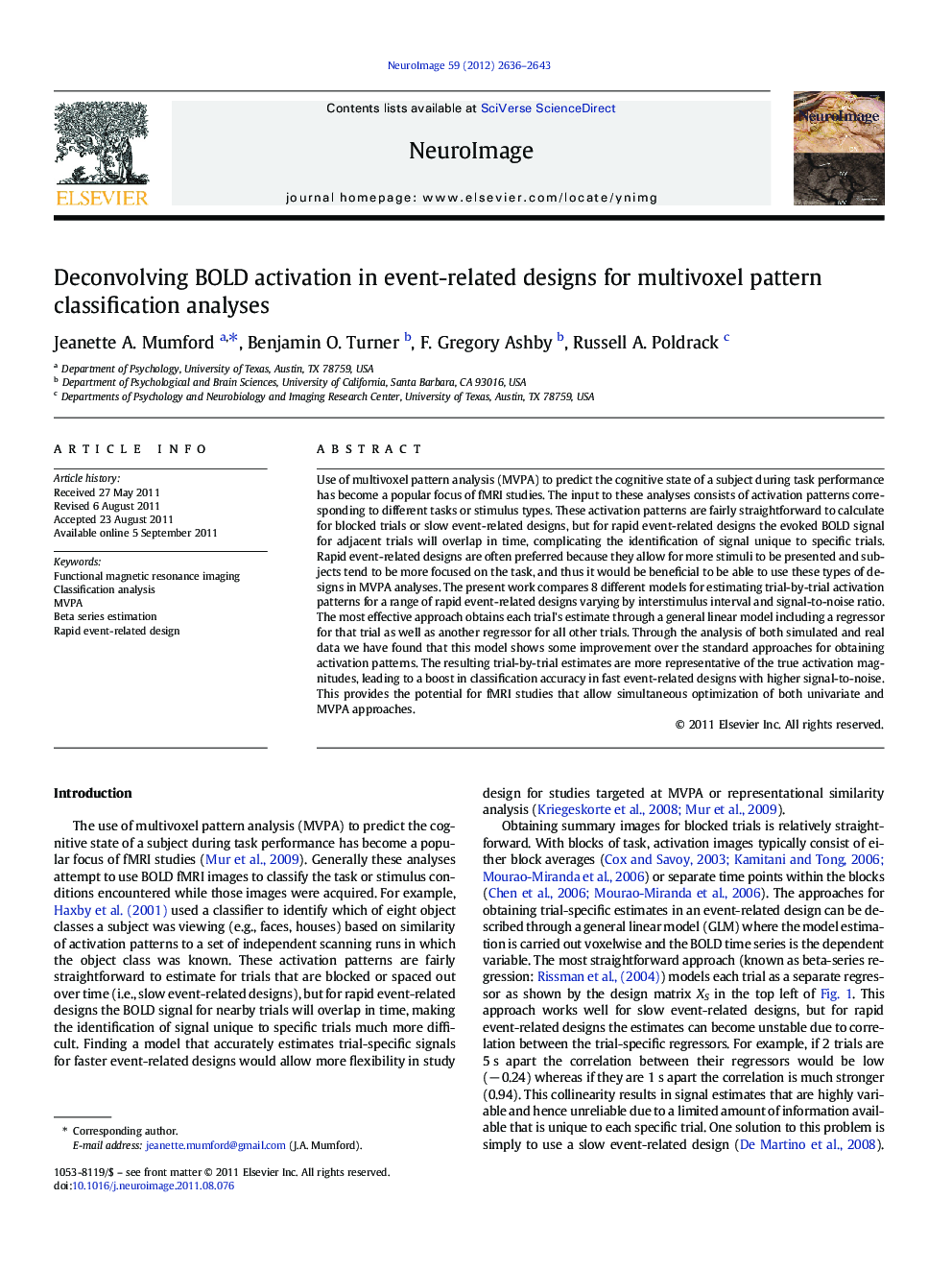 Deconvolving BOLD activation in event-related designs for multivoxel pattern classification analyses