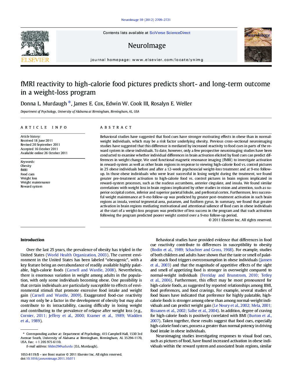 fMRI reactivity to high-calorie food pictures predicts short- and long-term outcome in a weight-loss program