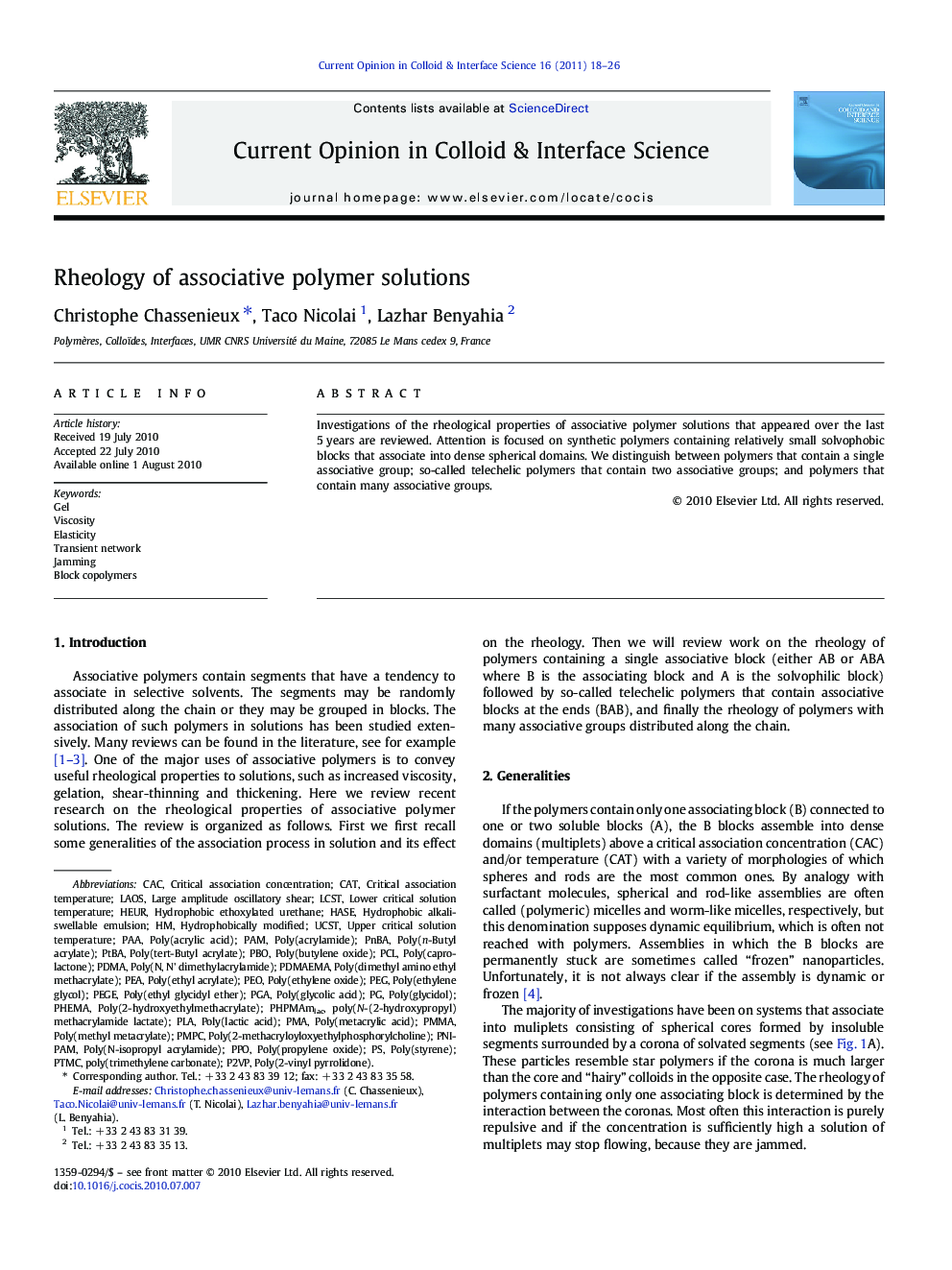 Rheology of associative polymer solutions