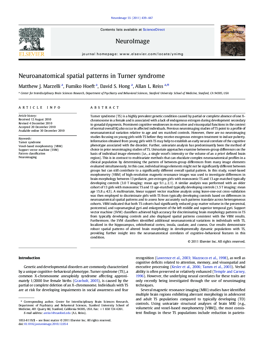 Neuroanatomical spatial patterns in Turner syndrome