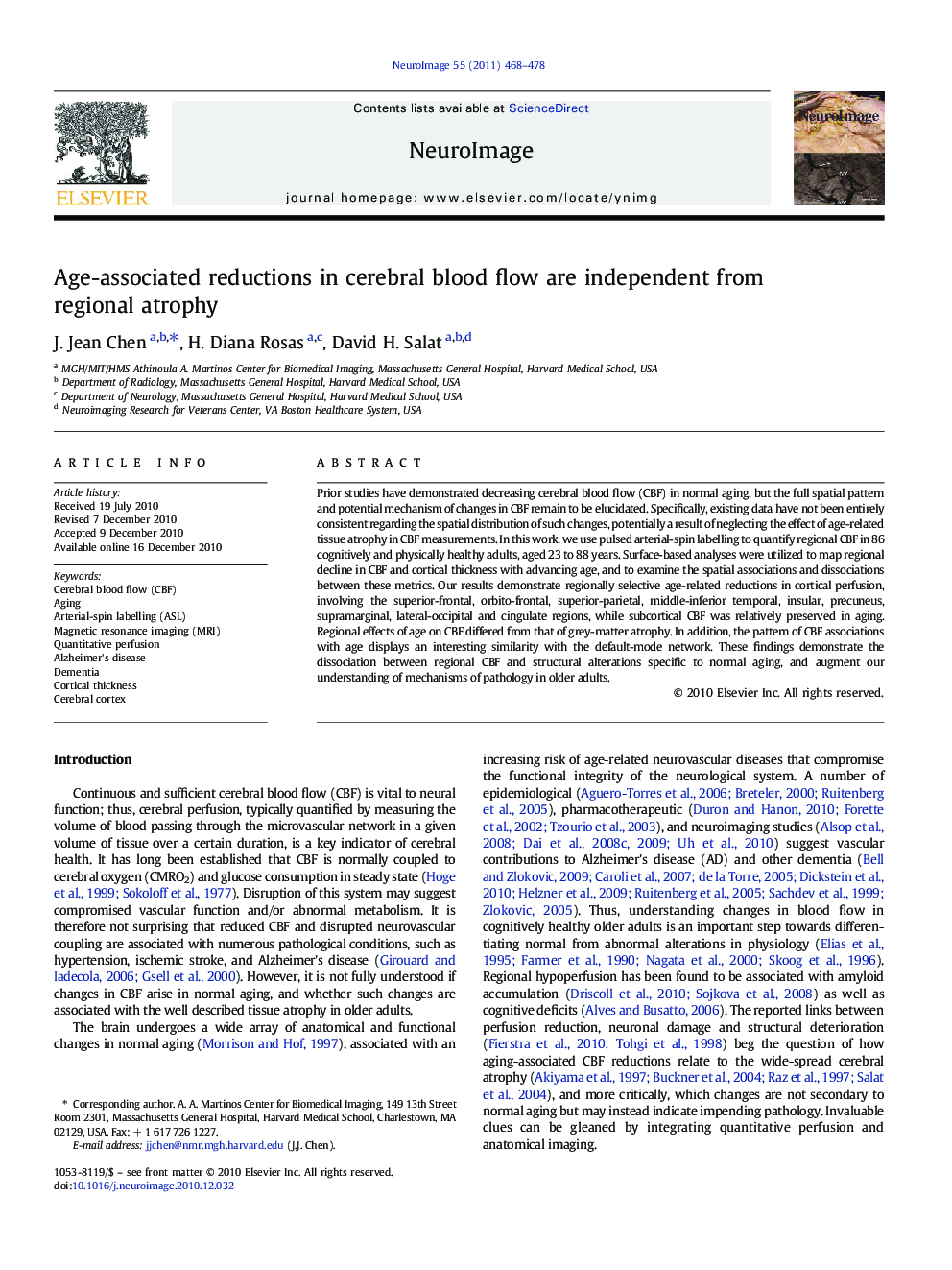 Age-associated reductions in cerebral blood flow are independent from regional atrophy