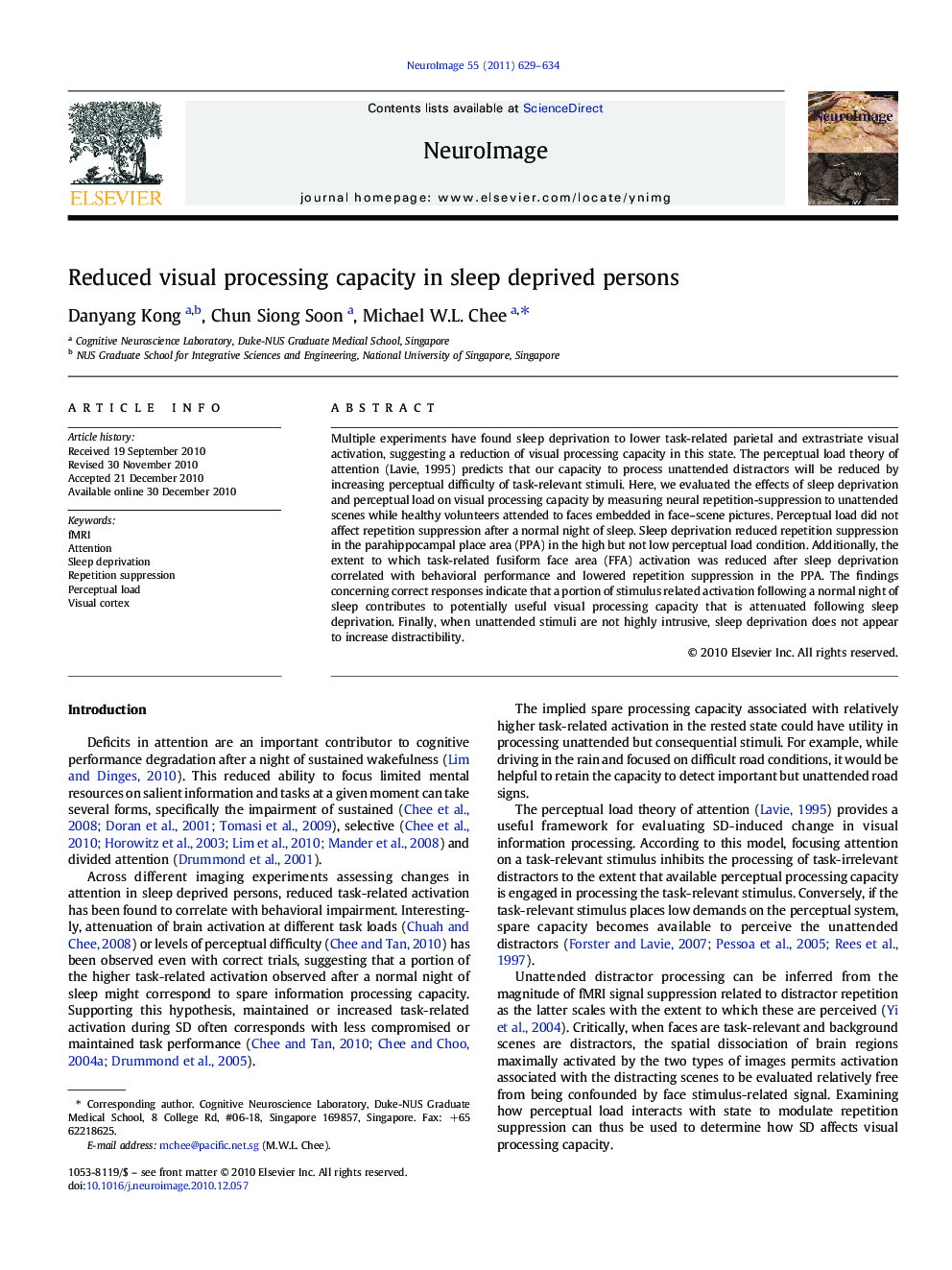 Reduced visual processing capacity in sleep deprived persons