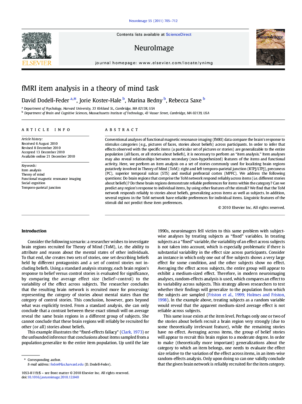 fMRI item analysis in a theory of mind task