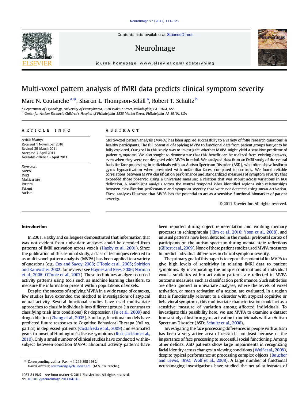 Multi-voxel pattern analysis of fMRI data predicts clinical symptom severity