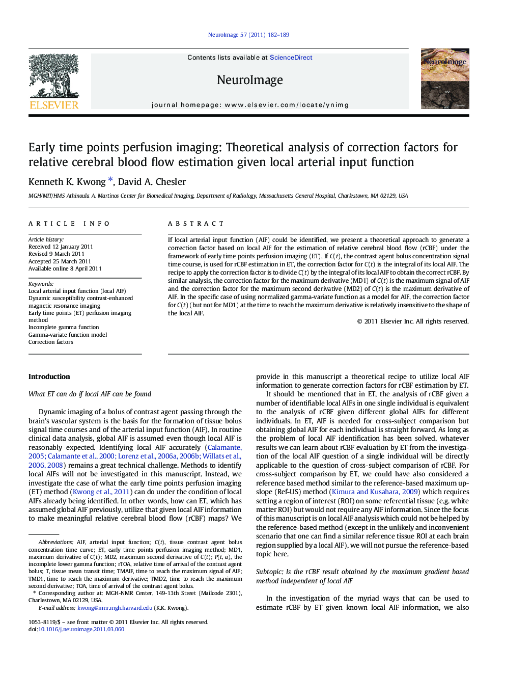 Early time points perfusion imaging: Theoretical analysis of correction factors for relative cerebral blood flow estimation given local arterial input function