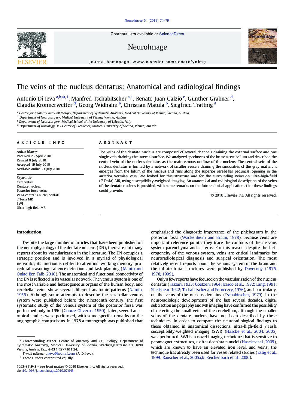 The veins of the nucleus dentatus: Anatomical and radiological findings