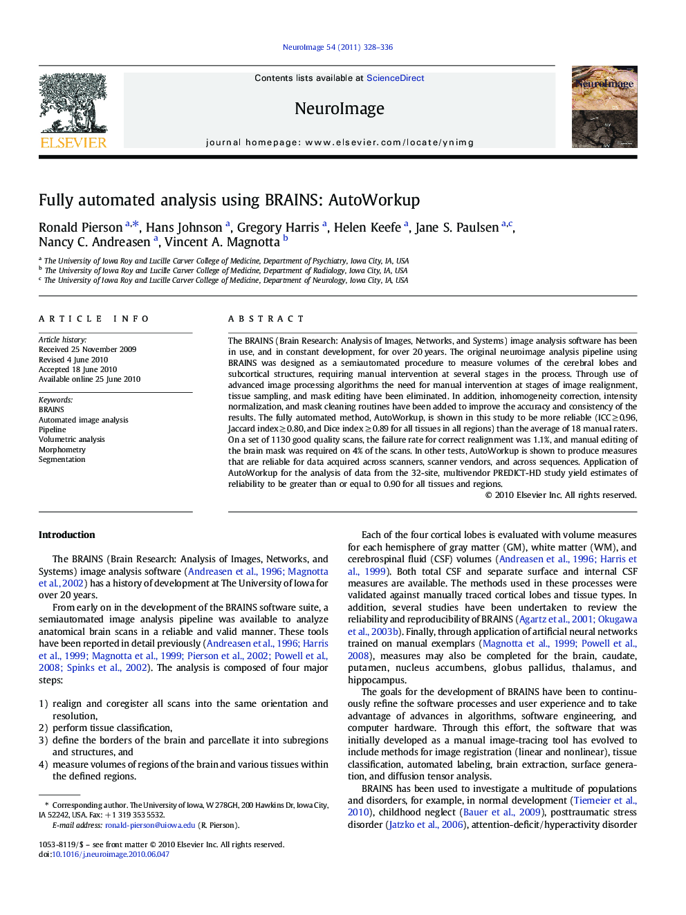 Fully automated analysis using BRAINS: AutoWorkup