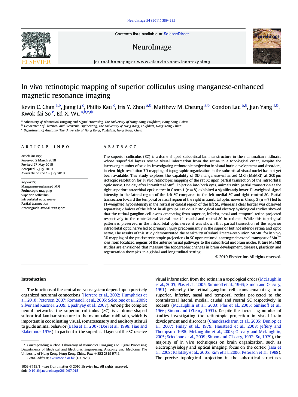 In vivo retinotopic mapping of superior colliculus using manganese-enhanced magnetic resonance imaging