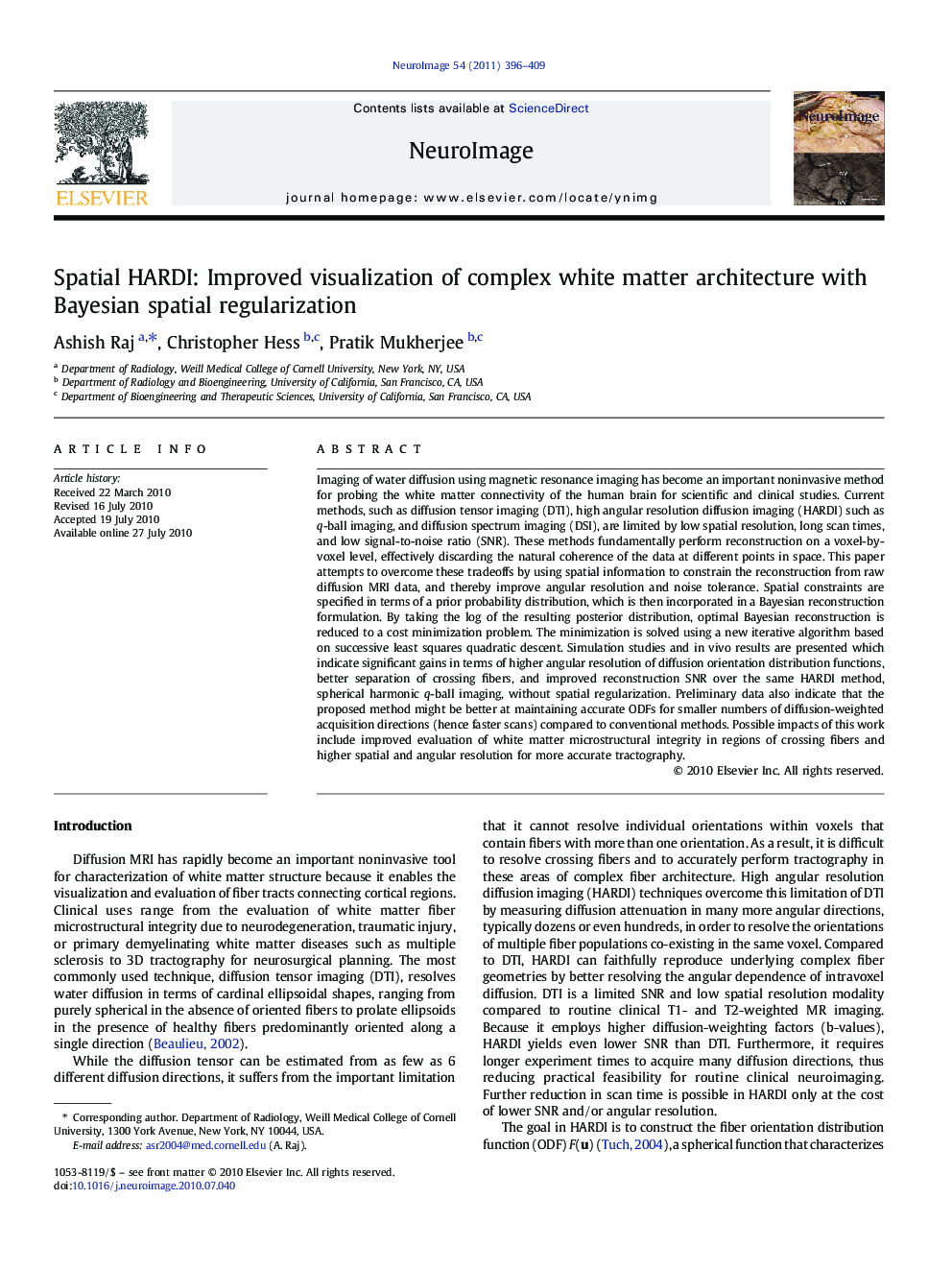 Spatial HARDI: Improved visualization of complex white matter architecture with Bayesian spatial regularization