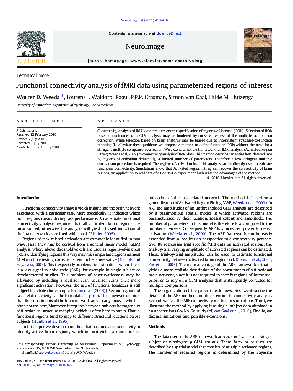 Functional connectivity analysis of fMRI data using parameterized regions-of-interest