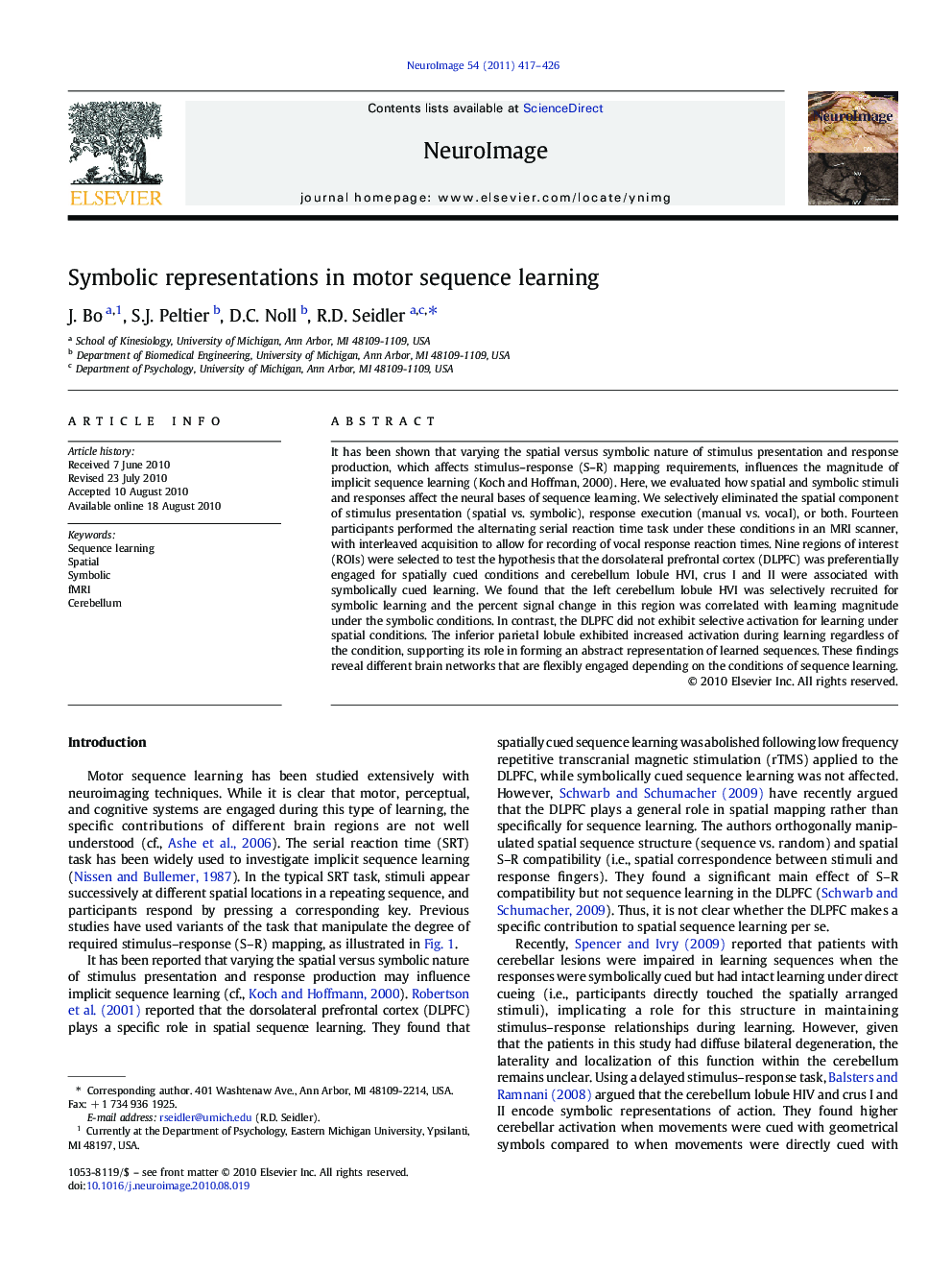 Symbolic representations in motor sequence learning