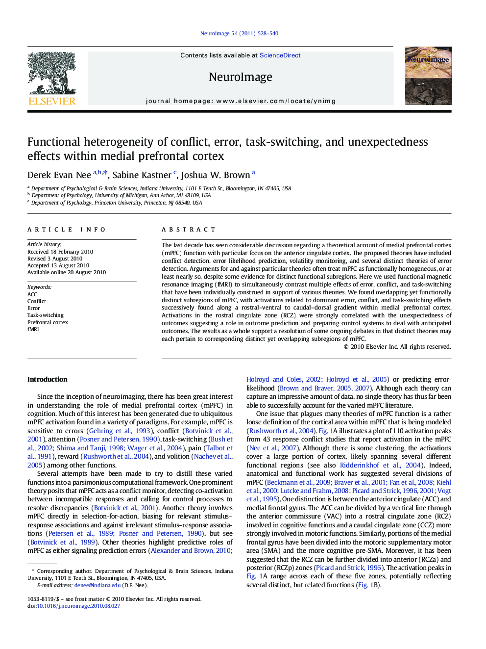 Functional heterogeneity of conflict, error, task-switching, and unexpectedness effects within medial prefrontal cortex