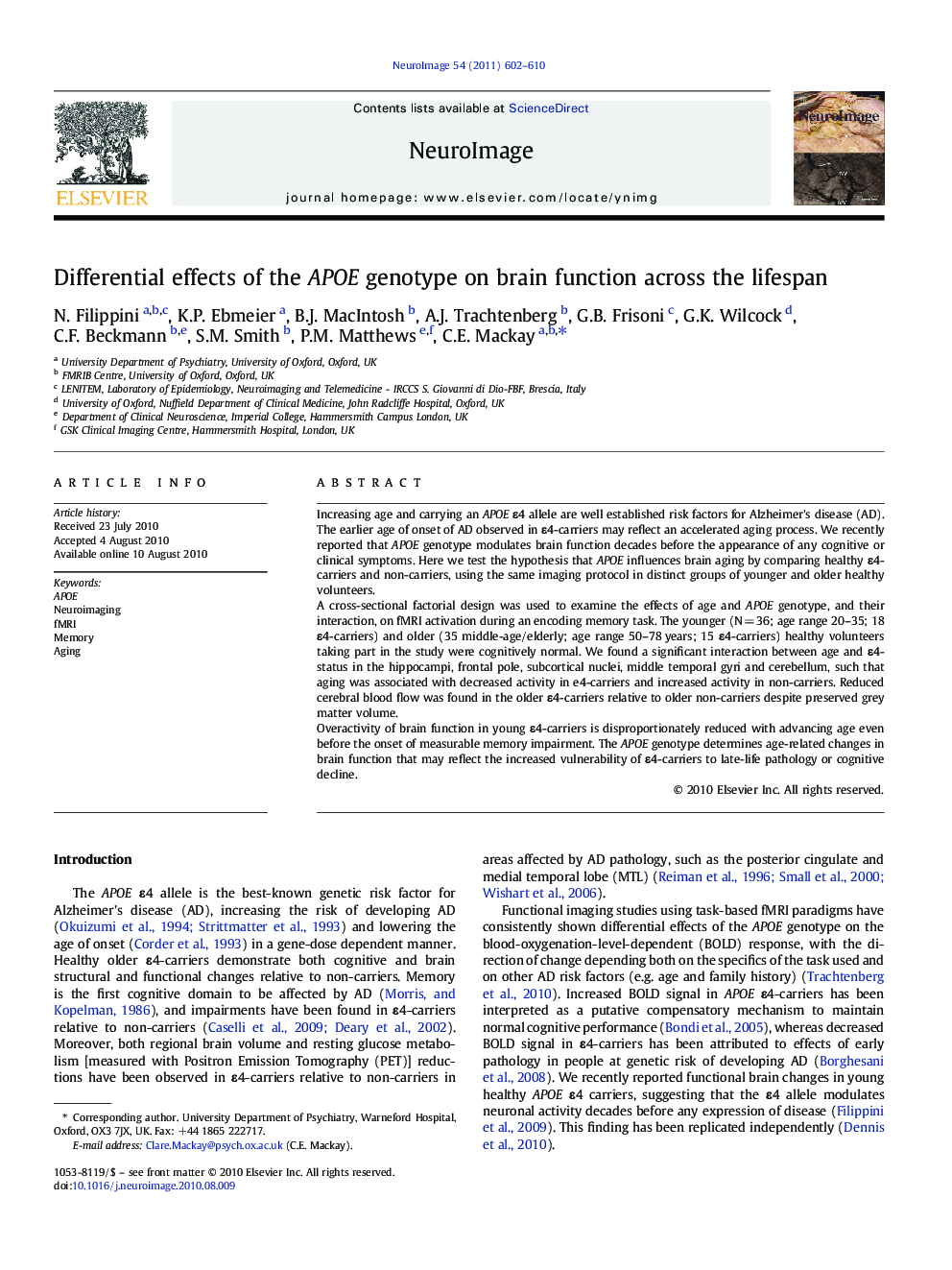 Differential effects of the APOE genotype on brain function across the lifespan