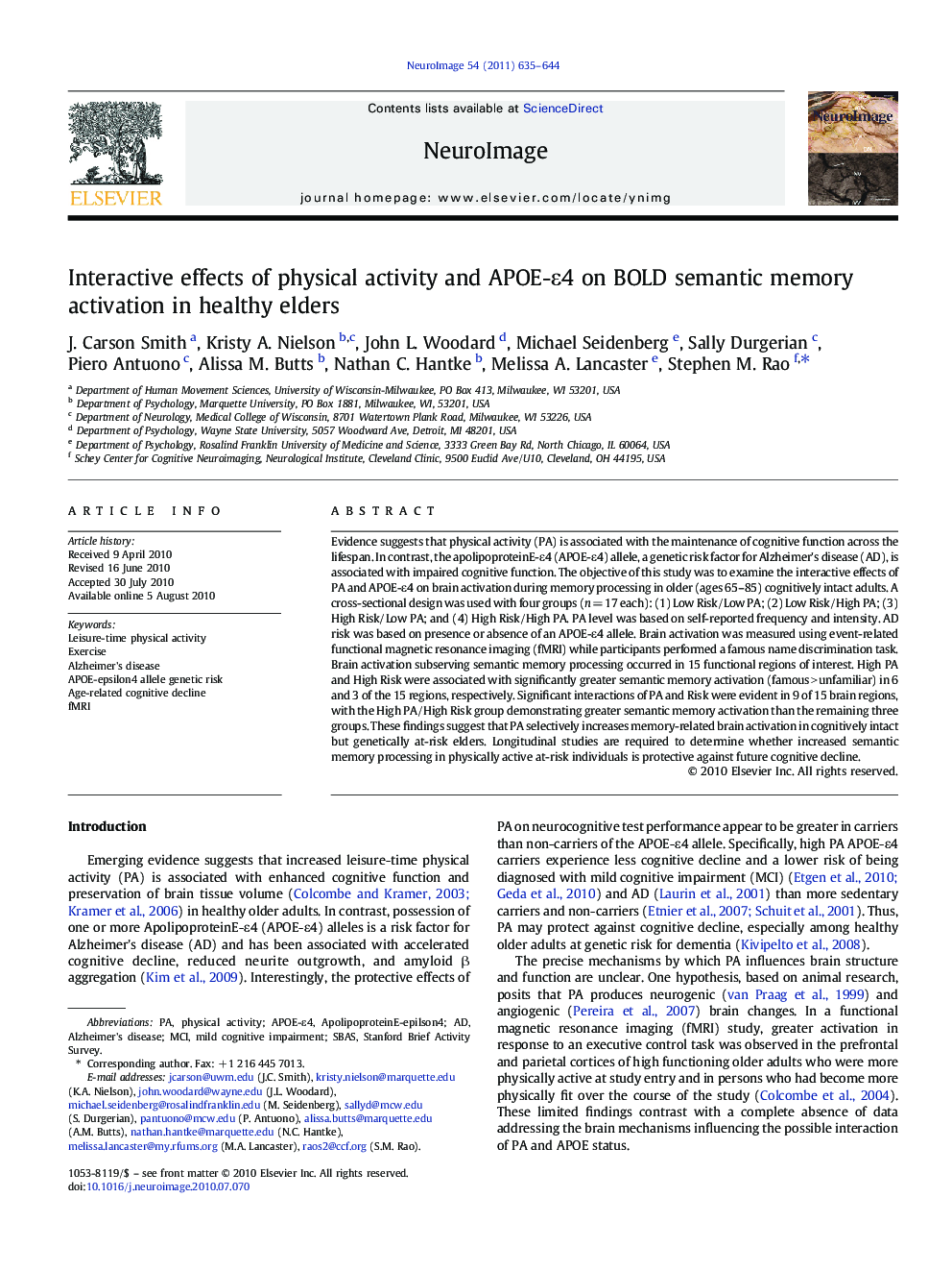 Interactive effects of physical activity and APOE-Îµ4 on BOLD semantic memory activation in healthy elders