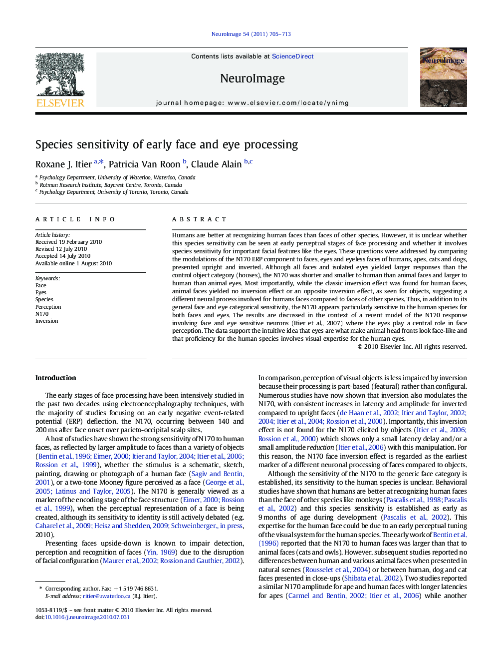 Species sensitivity of early face and eye processing