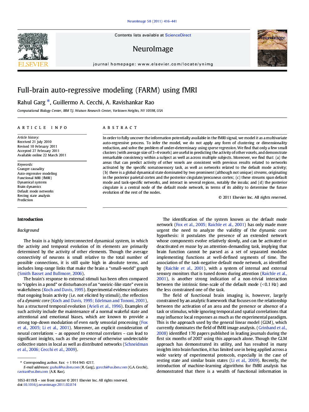 Full-brain auto-regressive modeling (FARM) using fMRI