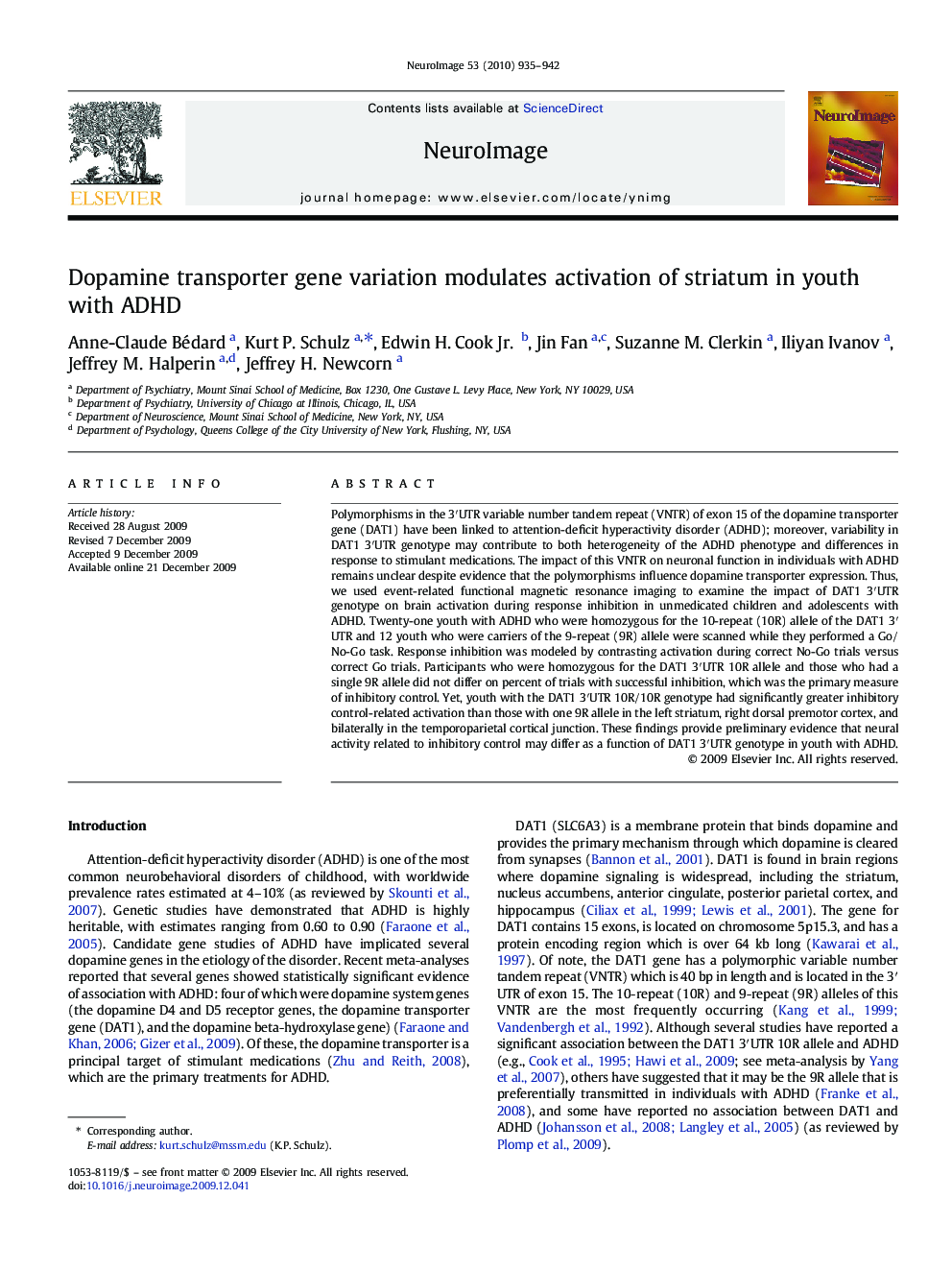 Dopamine transporter gene variation modulates activation of striatum in youth with ADHD