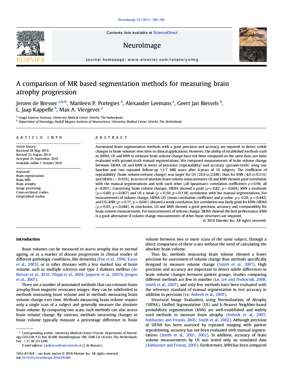 A comparison of MR based segmentation methods for measuring brain atrophy progression