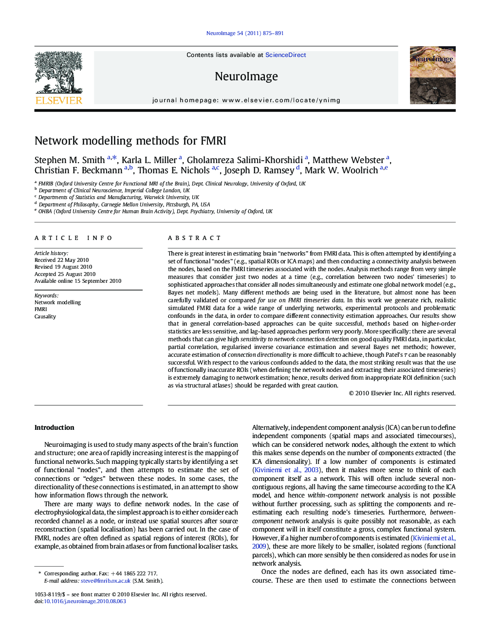 Network modelling methods for FMRI