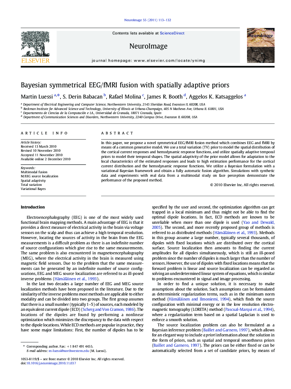 Bayesian symmetrical EEG/fMRI fusion with spatially adaptive priors