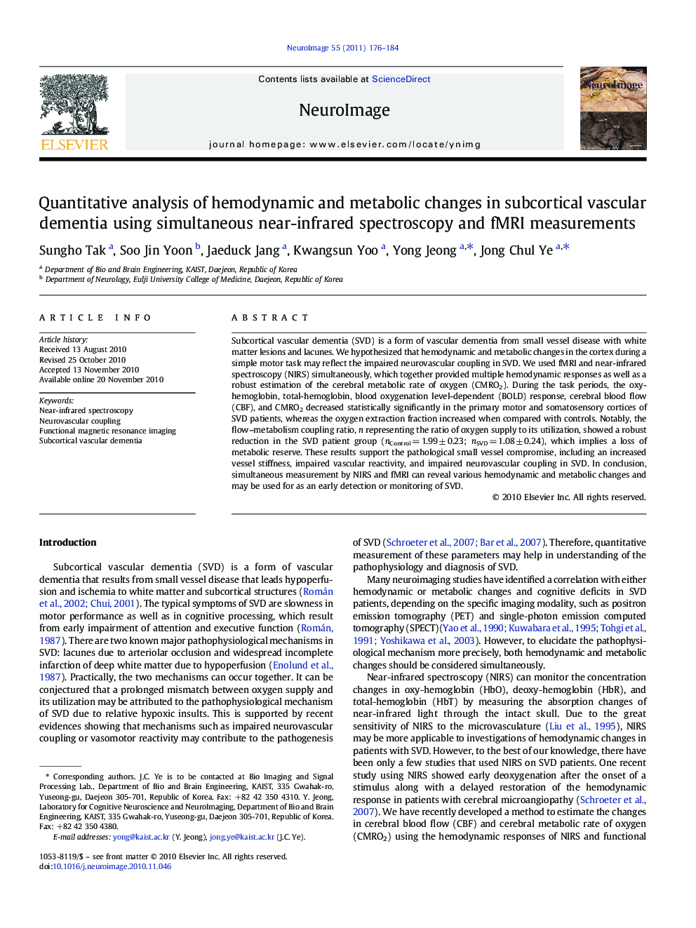 Quantitative analysis of hemodynamic and metabolic changes in subcortical vascular dementia using simultaneous near-infrared spectroscopy and fMRI measurements