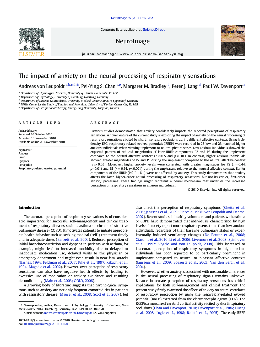 The impact of anxiety on the neural processing of respiratory sensations