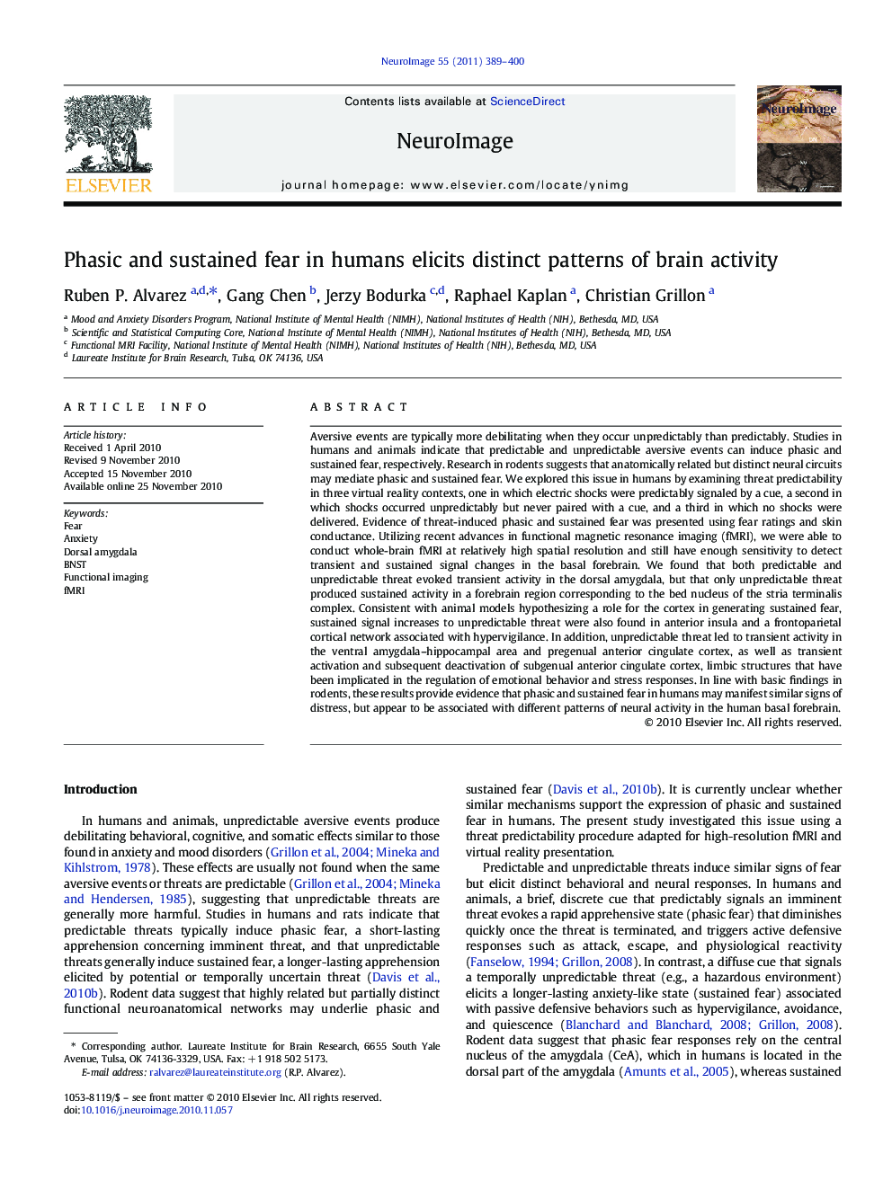 Phasic and sustained fear in humans elicits distinct patterns of brain activity