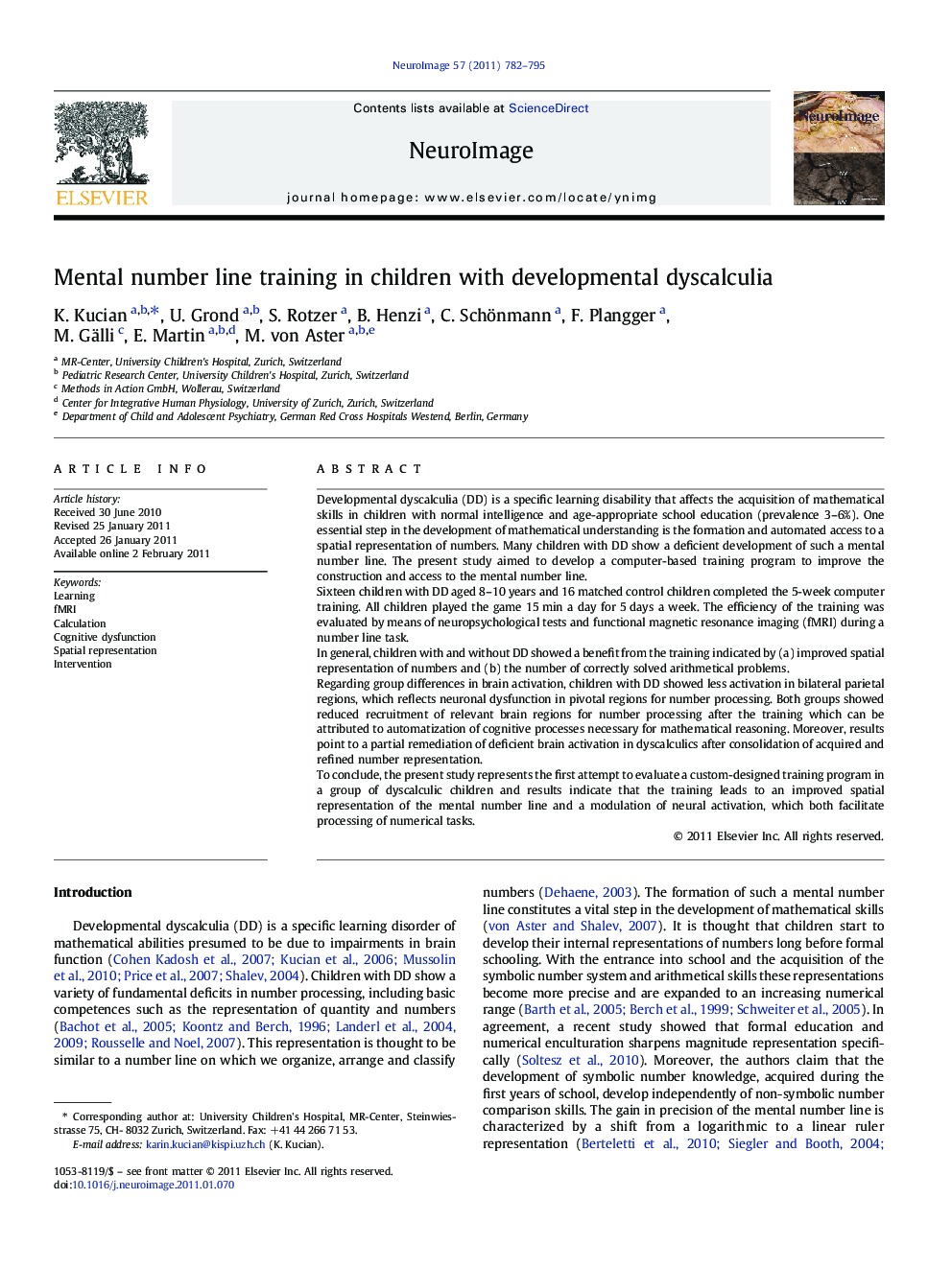 Mental number line training in children with developmental dyscalculia