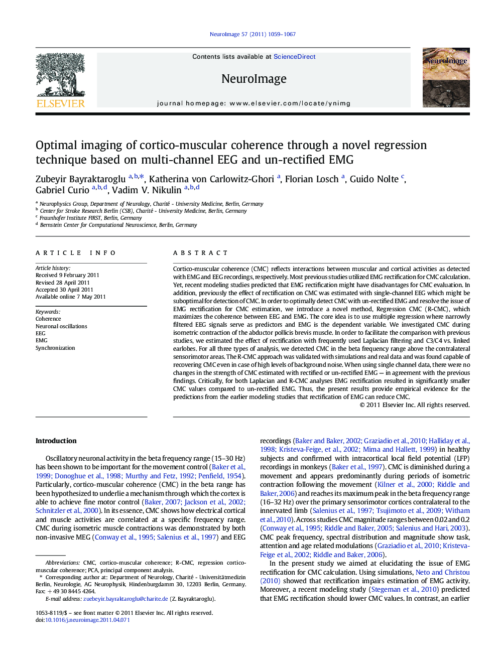 Optimal imaging of cortico-muscular coherence through a novel regression technique based on multi-channel EEG and un-rectified EMG