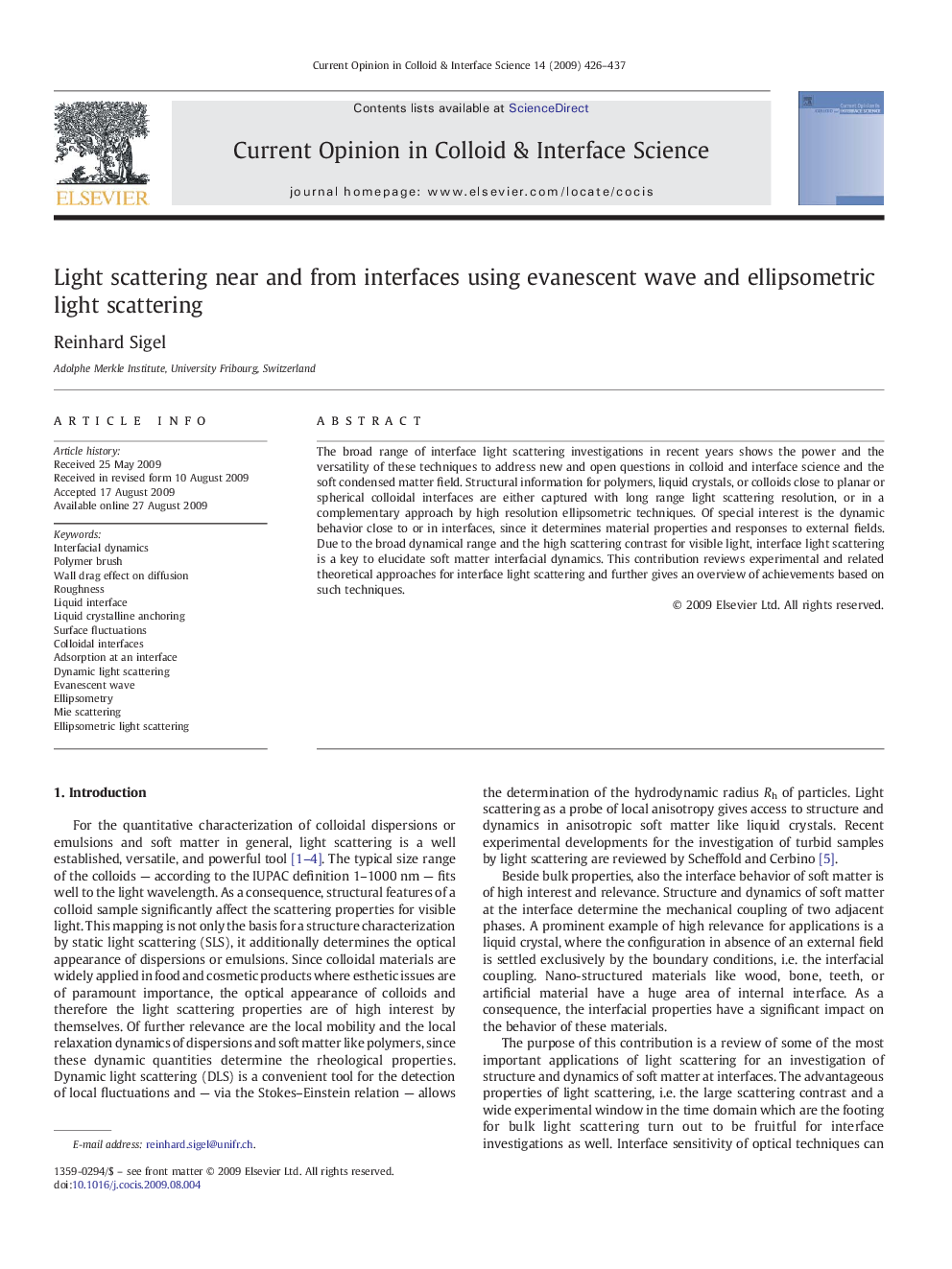 Light scattering near and from interfaces using evanescent wave and ellipsometric light scattering