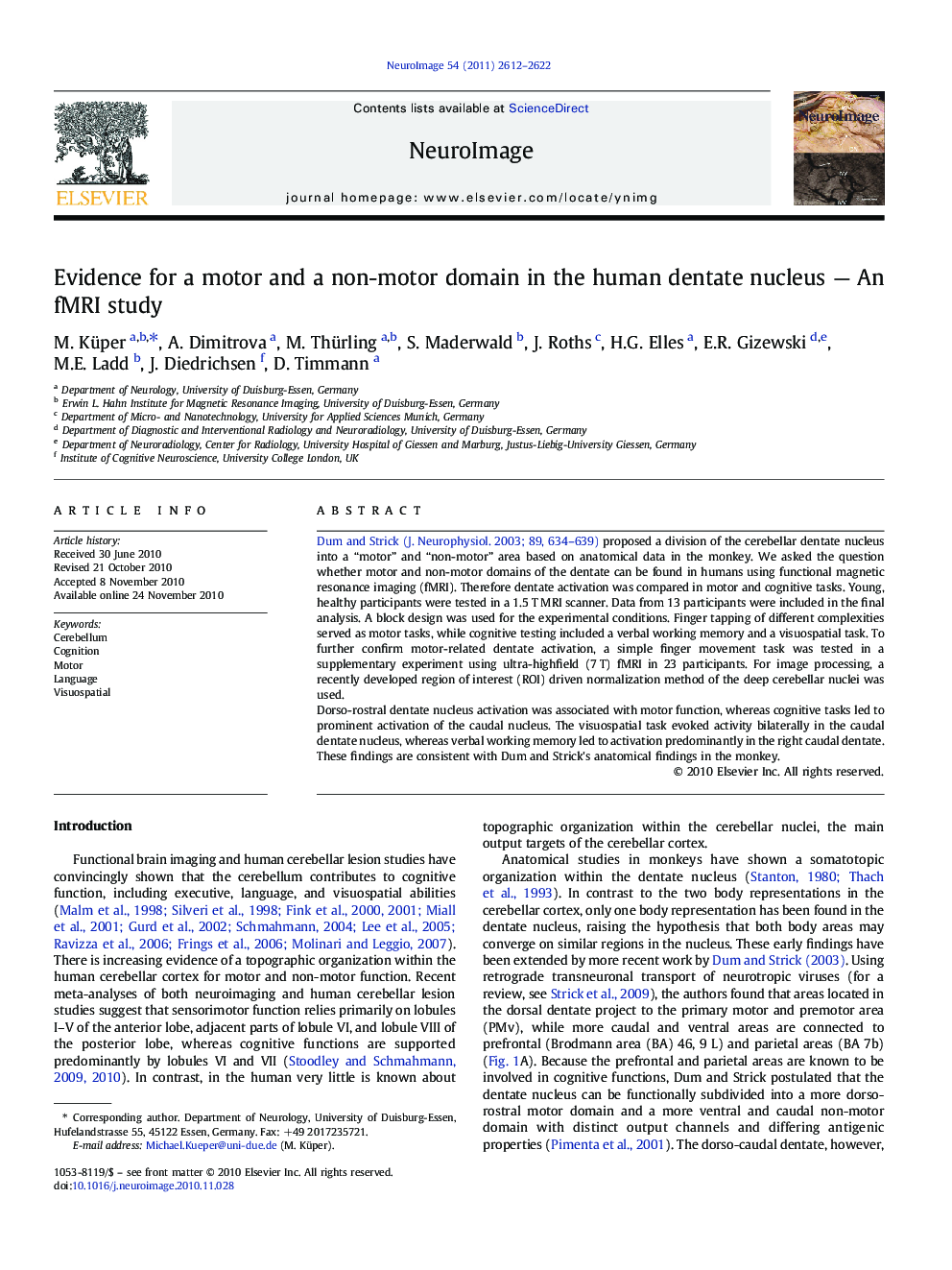 Evidence for a motor and a non-motor domain in the human dentate nucleus - An fMRI study