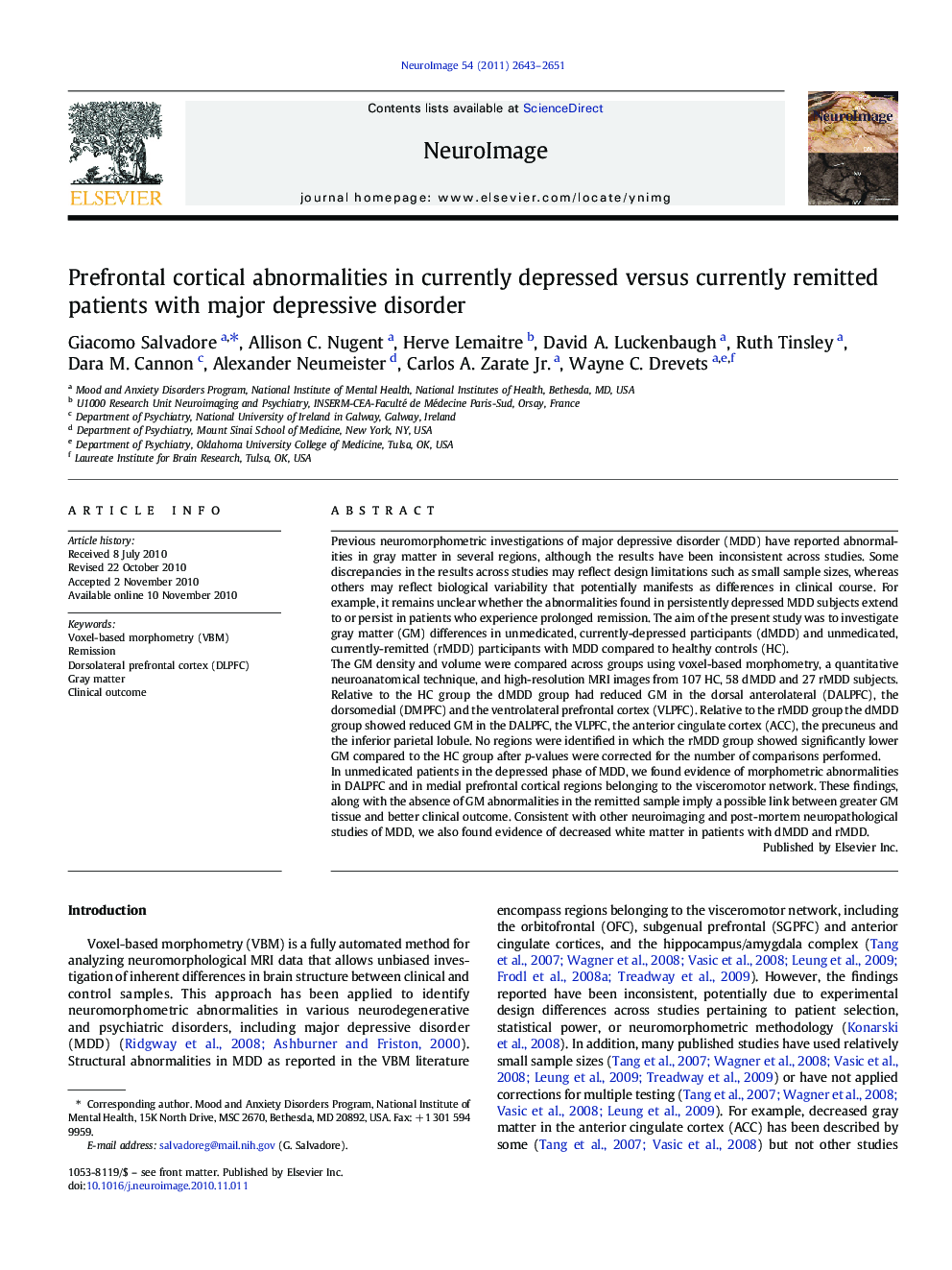 Prefrontal cortical abnormalities in currently depressed versus currently remitted patients with major depressive disorder