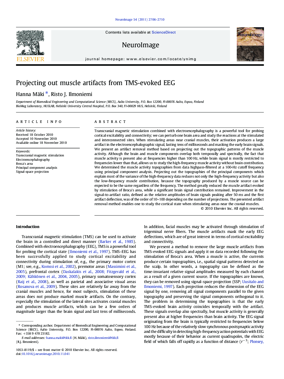 Projecting out muscle artifacts from TMS-evoked EEG