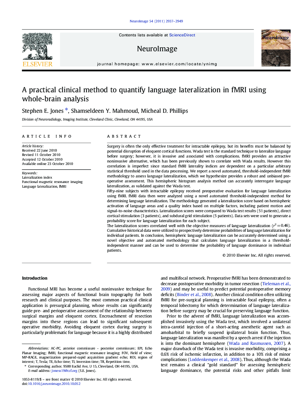 A practical clinical method to quantify language lateralization in fMRI using whole-brain analysis