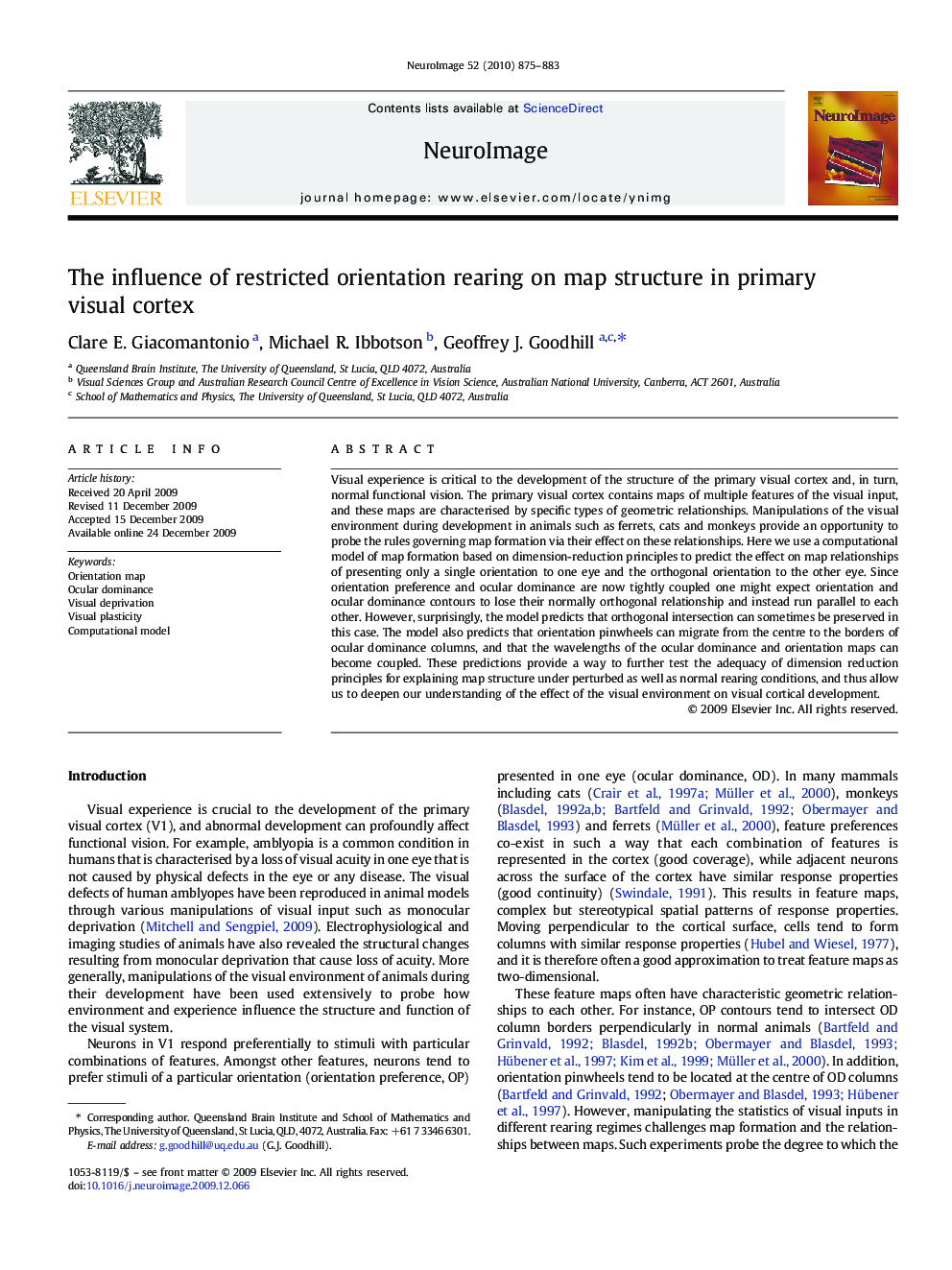 The influence of restricted orientation rearing on map structure in primary visual cortex