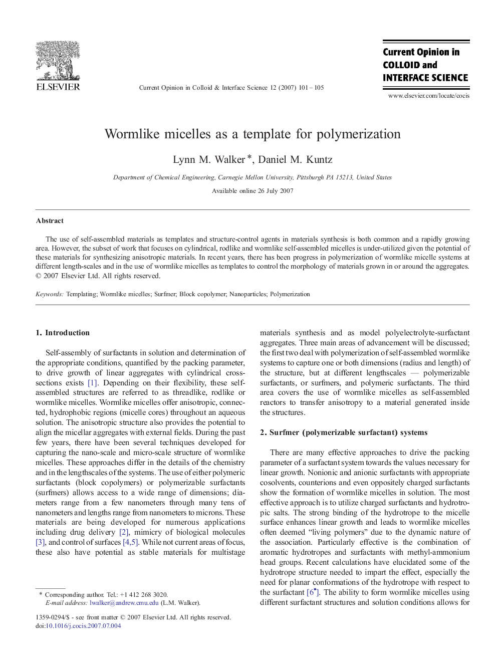 Wormlike micelles as a template for polymerization