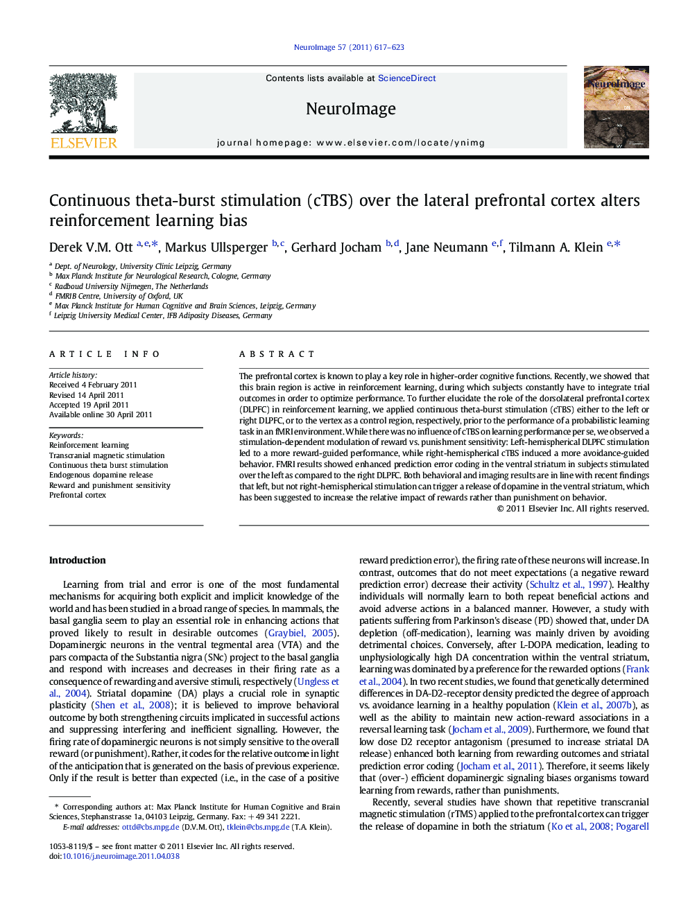 Continuous theta-burst stimulation (cTBS) over the lateral prefrontal cortex alters reinforcement learning bias