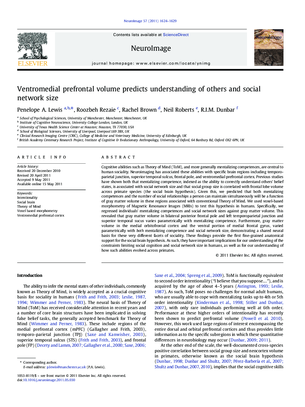 Ventromedial prefrontal volume predicts understanding of others and social network size