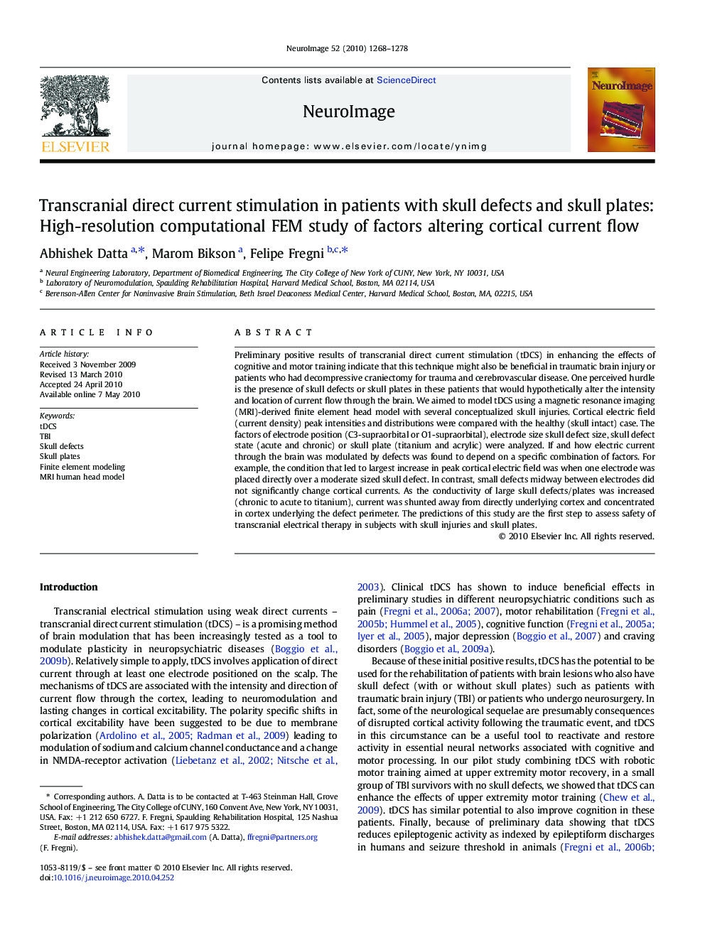 Transcranial direct current stimulation in patients with skull defects and skull plates: High-resolution computational FEM study of factors altering cortical current flow