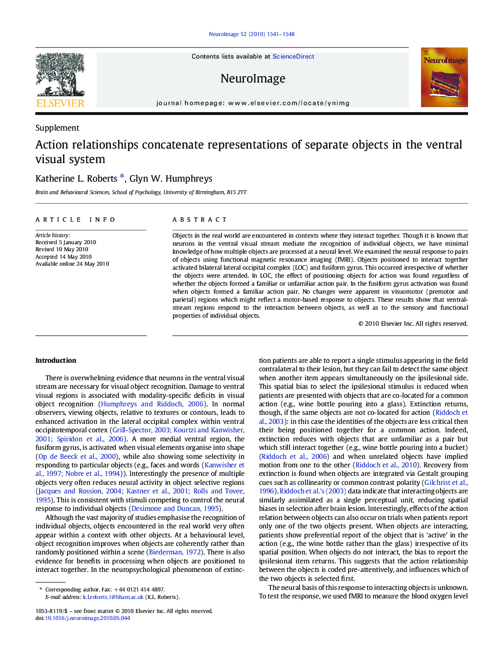 Action relationships concatenate representations of separate objects in the ventral visual system